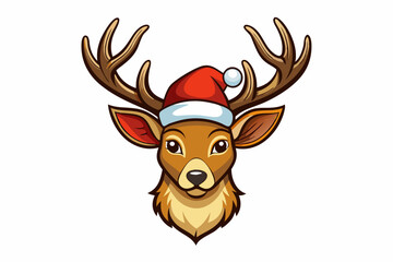 deer head in Christmas Santa hat vector illustration