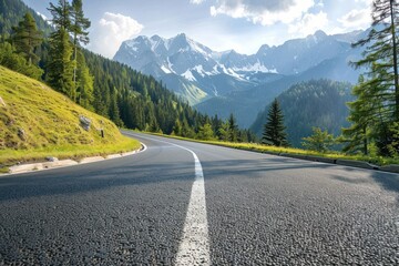 Fototapeta premium Asphalt road in Austria, Alps in a summer day.