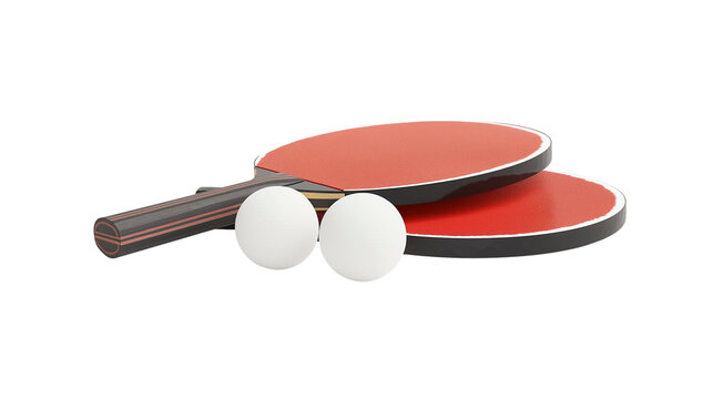 Two Red And Black Table Tennis Paddles With Two White Balls Isolated On White Background - Powered by Adobe