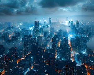 Fototapeta premium Captivating Nighttime Cityscape with Illuminated Skyline and Bustling Urban Activity