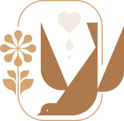 Modern Nordic style bird and flower logo