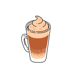 Vibrant vector illustration of a latte with whipped cream, perfect for cafes, restaurants, and coffee lovers. An excellent addition for menus, marketing materials, and decor.