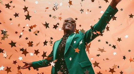 Fototapeta premium The joyful man in confetti