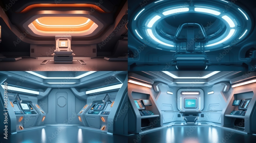 Aufkleber picture of interior design in futuristic spaceship with convenient monitor controller technology for