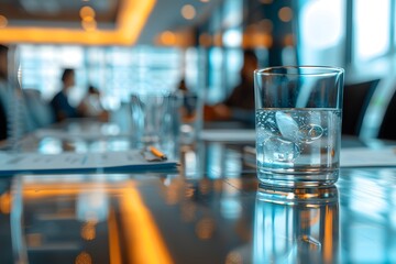 Glass of water, table, menu