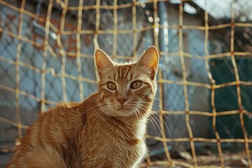 Cat facing two children's soccer goals