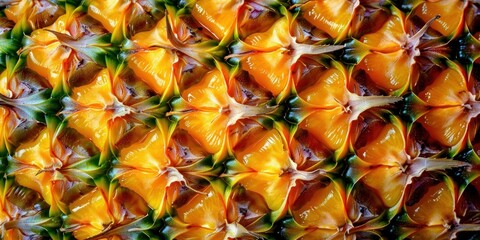 Fototapeta premium Pineapple texture. Pineapple skin close up, tropical pattern with copy space. Patterned fruits banner.