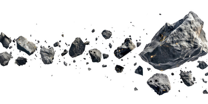 dark meteor asteroid belt isolated on white or transparent png