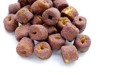 Corn snack chocolate flavor on white background