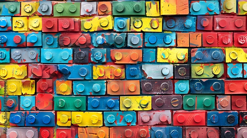 Poster close-up colorful wall with red button