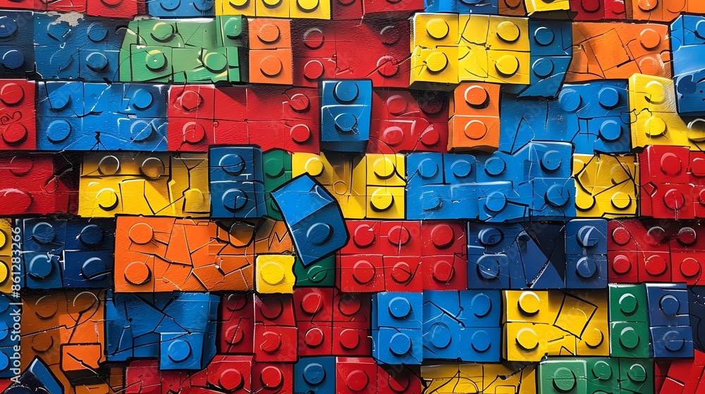 Poster Macro shot of vibrant panel with assorted bricks