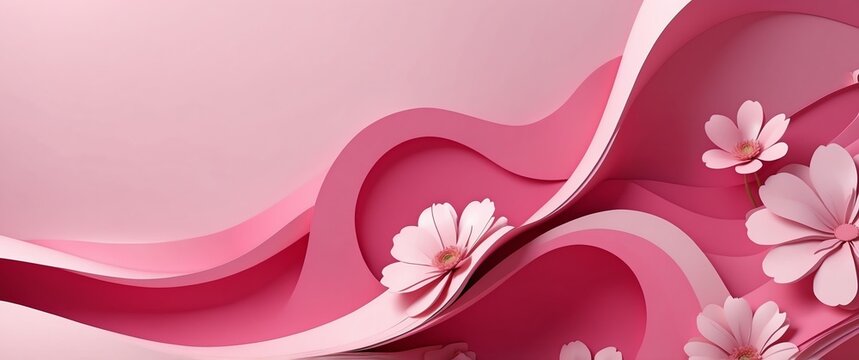 pink theme flowers wave layers solid d abstract background banner with copy space