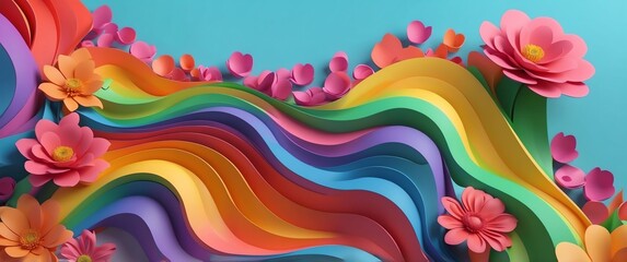 rainbow theme flowers wave layers solid d abstract background banner with copy space
