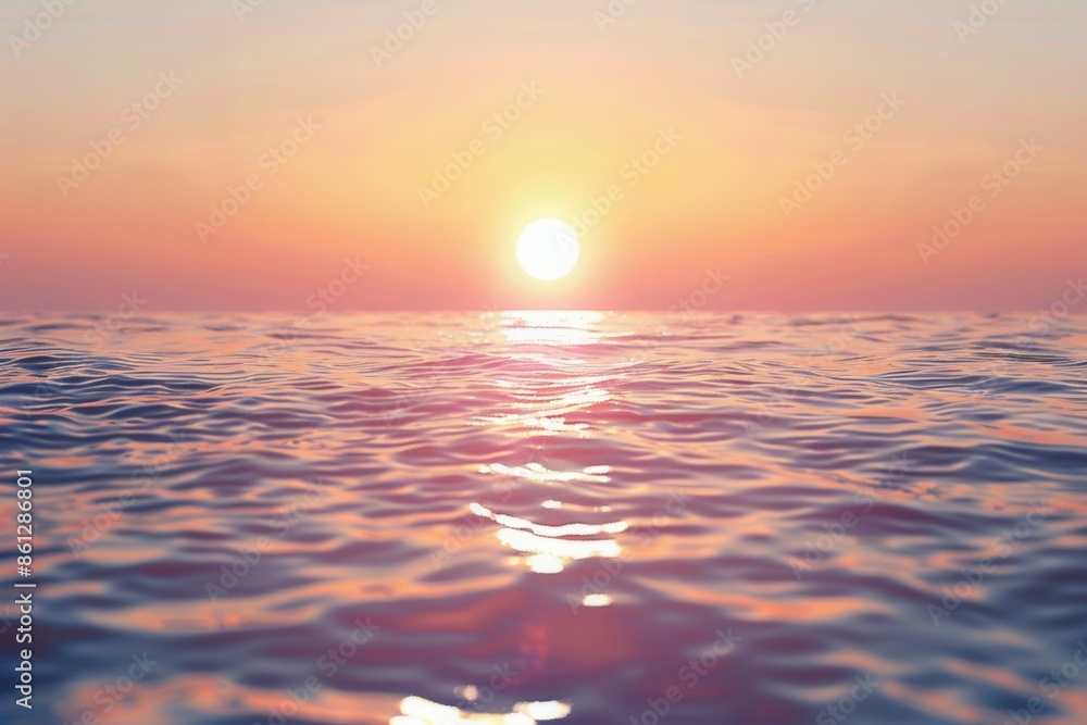 Aufkleber A tranquil seascape with a setting sun casting a warm glow on the water. Generative AI