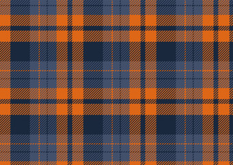 Dark blue orange tone plaid seamless pattern vector. Background graphic tartan fashion design use for print, texture, cloth, fabric, flannel.