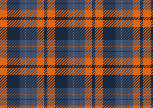 Dark blue orange tone plaid seamless pattern vector. Background graphic tartan fashion design use for print, texture, cloth, fabric, flannel.