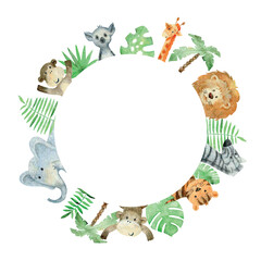 Baby shower card. Vector watercolor safari card with animals. © Tapilipa