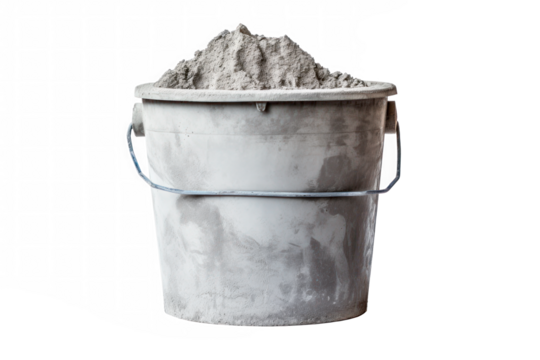 full bucket of cement on transparent background, png file