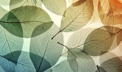 Transparent colored leaves macro background