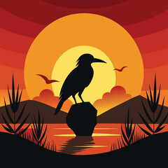 silhouette image of bird under sunset vector