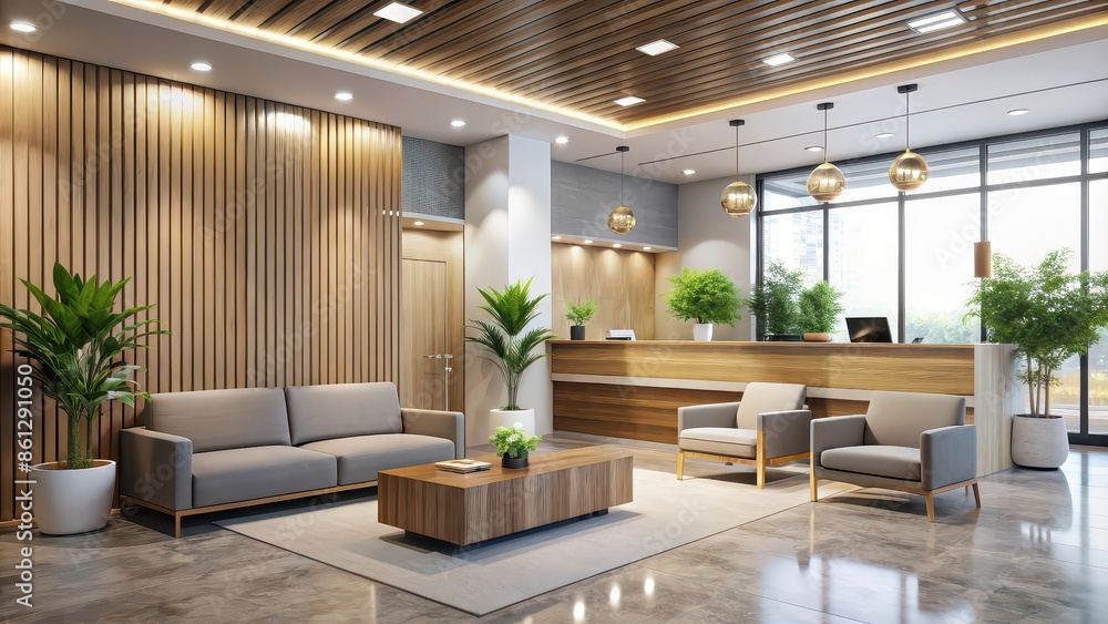 Canvas Prints Modern clinic reception and waiting area with trendy design elements and comfortable seating, clinic, reception