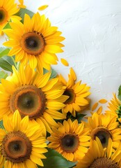 Fototapeta premium Frame of sunflowers on a white background. Background with copy space.
