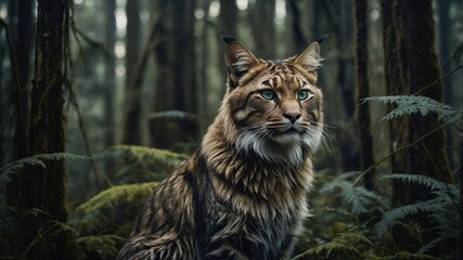 Obraz premium Lynx stands proudly amidst a forest backdrop