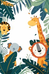 Fototapeta premium Adorable Safari Animals Cartoon Illustration for Children's Decor
