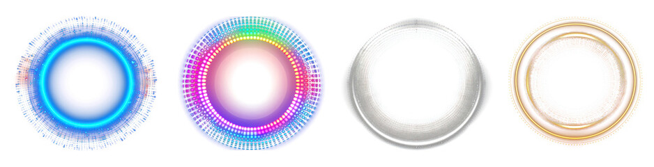 Obraz premium Neon circle technology light effect halftone set