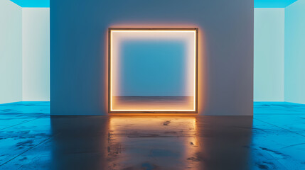 Neon frame on the wall in empty room