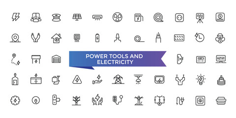 Power Tools And Equipment Icon set with editable stroke collection for web and ui. Line icons pack. Vector illustration.