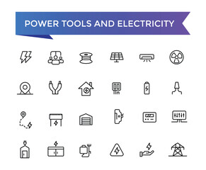 Power Tools And Equipment Icon set with editable stroke collection for web and ui. Line icons pack. Vector illustration.