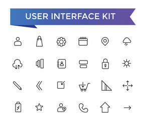 User Interface Kit Icons set with editable stroke collection for web and ui. Line icons pack. Vector illustration.