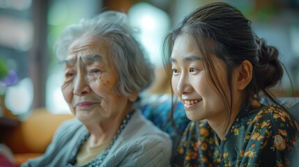 Fototapeta premium A compassionate caregiver provide and security to an elderly patient, demonstrating the power of empathy and understanding in healthcare