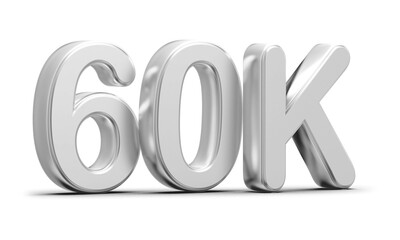 60k Followers Silver Number 3D Render