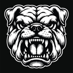 Obraz premium Dark Art Vicious Angry Beast Bulldog Head with Sharp Teeth Black and White Illustration