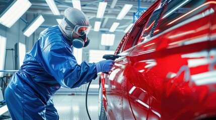 The technician painting a car