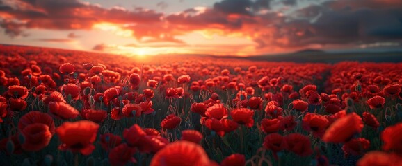 Obraz premium Blooming Opium Poppy Flower Fields In The Hills Of South Moravia, Czech Republic, Showcasing Their Vibrant Beauty