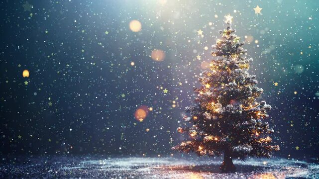 Christmas tree in dazzling light - festive night with  stars, glitter and sparkles - xmas celebration background	
