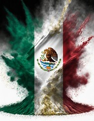 mexico colorful flag holi paint powder explosion on isolated background , generated by AI. High quality photo