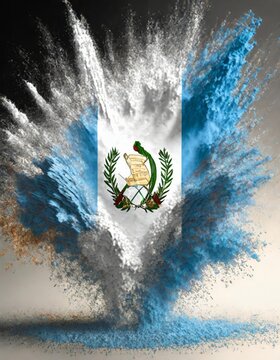 Guatemala colorful flag holi paint powder explosion on isolated background, generated by AI. High quality photo