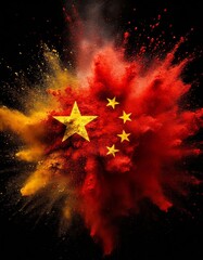 China colorful flag holi paint powder explosion on isolated background, generated by AI. High quality photo