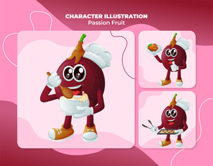 Cute passion fruit characters in the kitchen