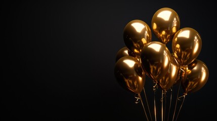 a bunch of golden balloons on a black background