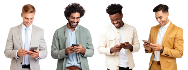 Diverse businesspeople using phones set