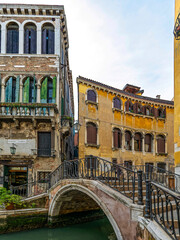 Ponte (Bridge) del Megio on a Venetian channel. Travel to Venice, Italy.