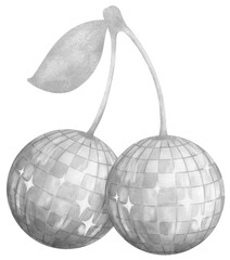 Retro Disco Ball Cherries Pink Bow Watercolor