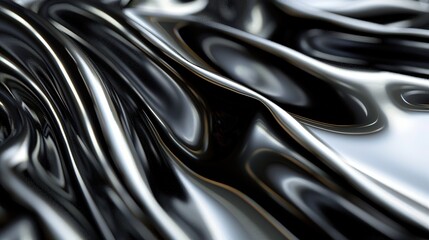 Abstract black liquid metal with fluid patterns, banner, black liquid fluid glossy, texture wave background.