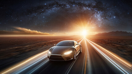 Obraz premium Cars move at high speed. until blurry light is created (concept image, advertisement)