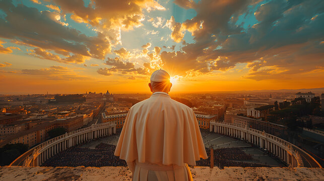 pope kneeling in prayer at ornate altar in grand cathedral spiritual religious leader